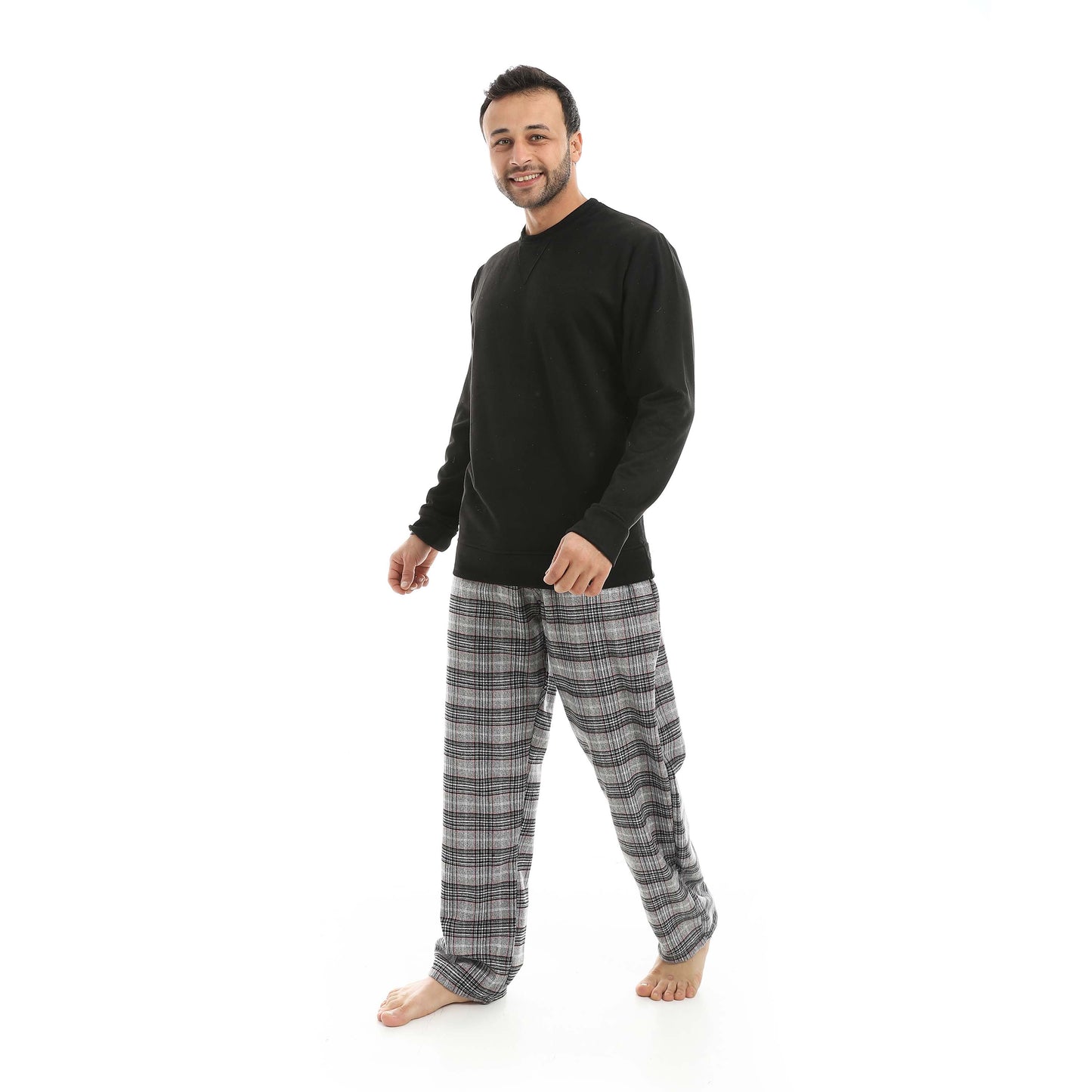 Red Circle Pajama Chamois Round Neck with Gingham Pant Men