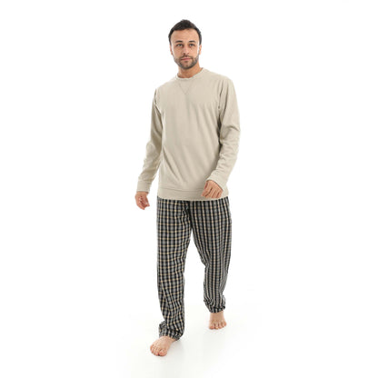 Red Circle Pajama Chamois Round Neck with Gingham Pant Men