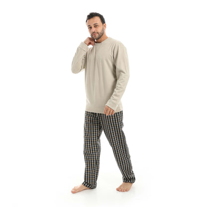 Red Circle Pajama Chamois Round Neck with Gingham Pant Men