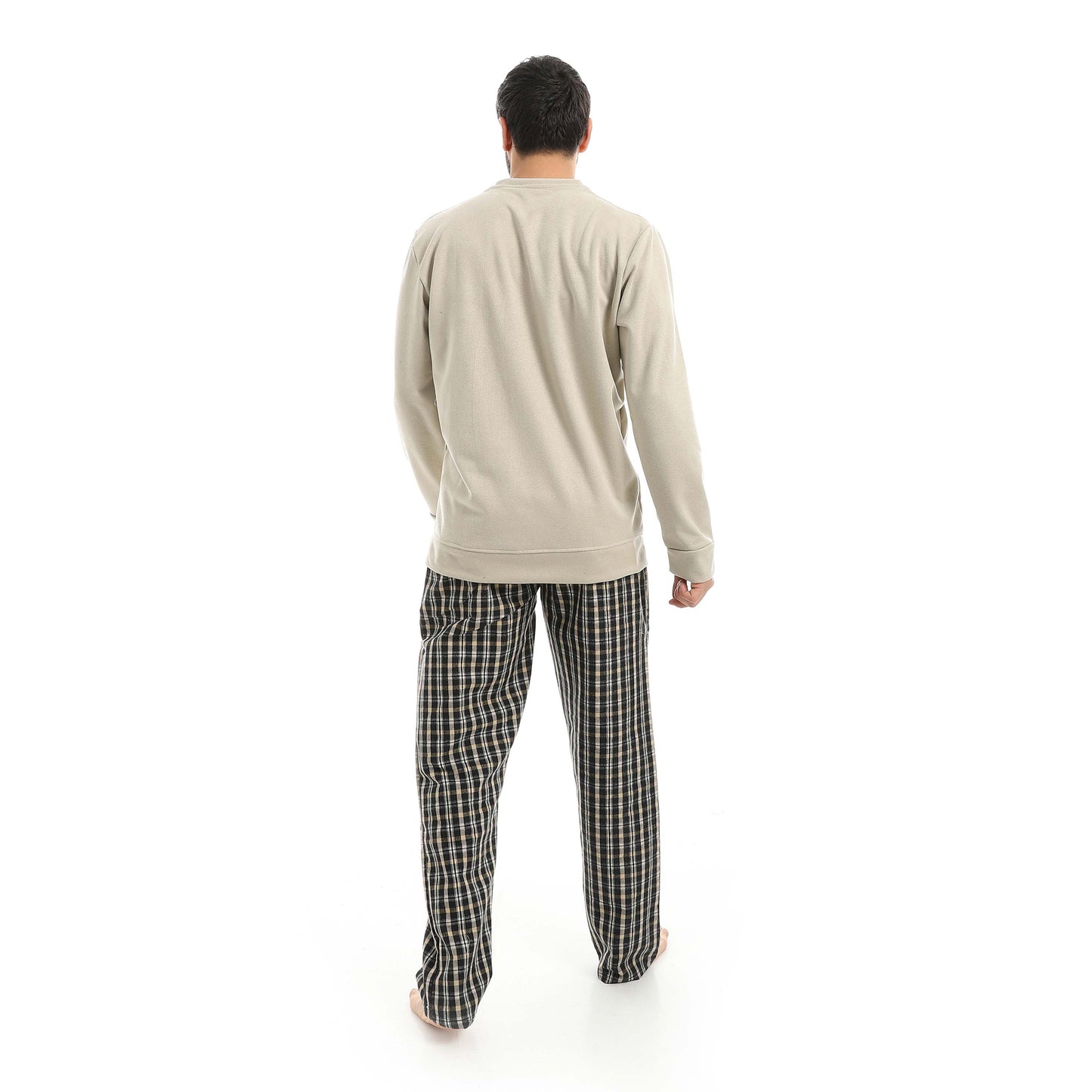 Red Circle Pajama Chamois Round Neck with Gingham Pant Men