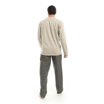 Red Circle Pajama Chamois Round Neck with Gingham Pant Men