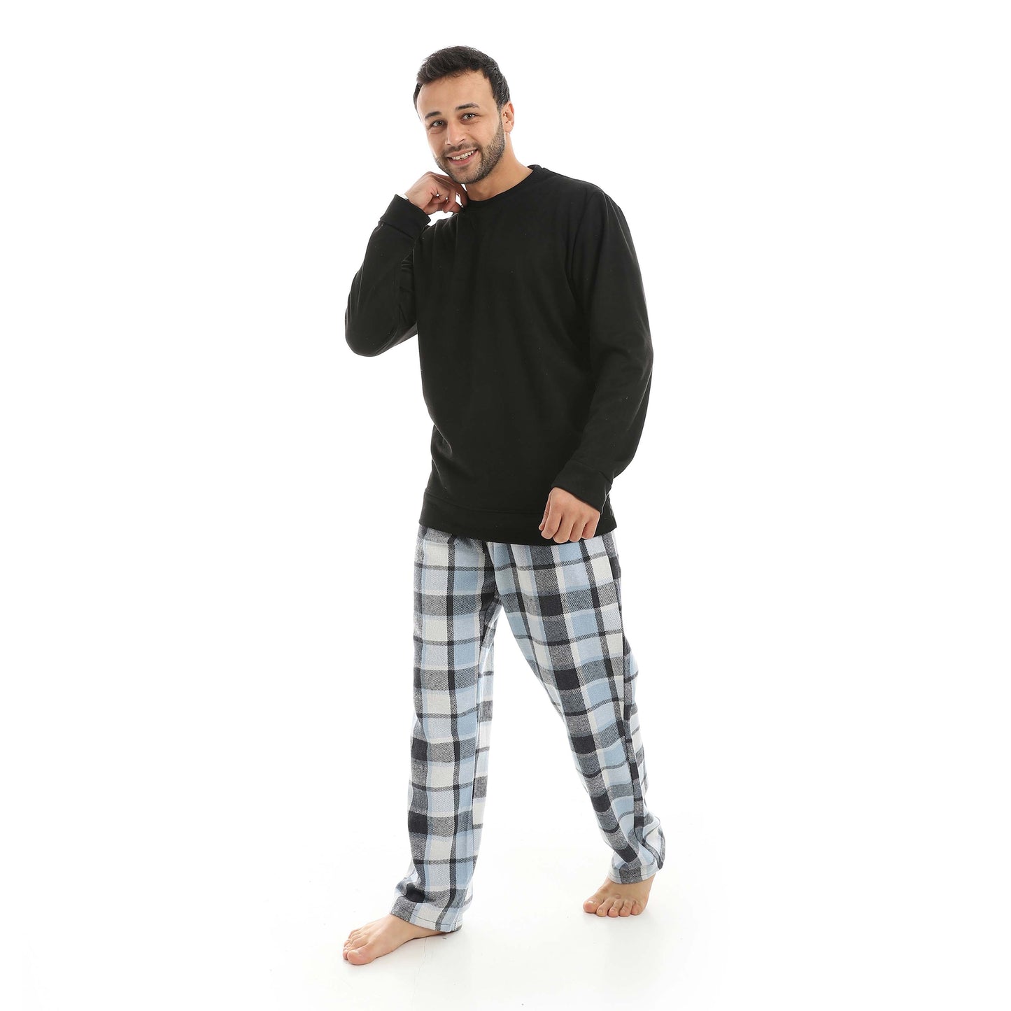 Red Circle Pajama Chamois Round Neck with Gingham Pant Men