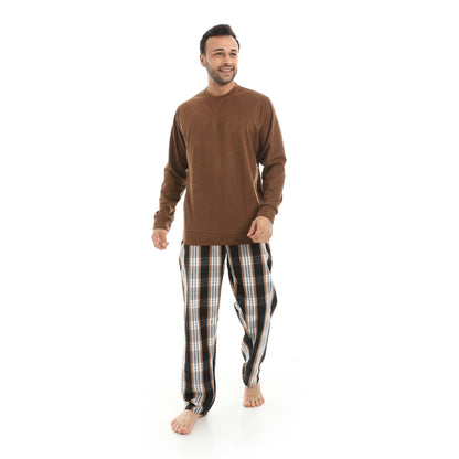 Red Circle Pajama Chamois Round Neck with Gingham Pant Men