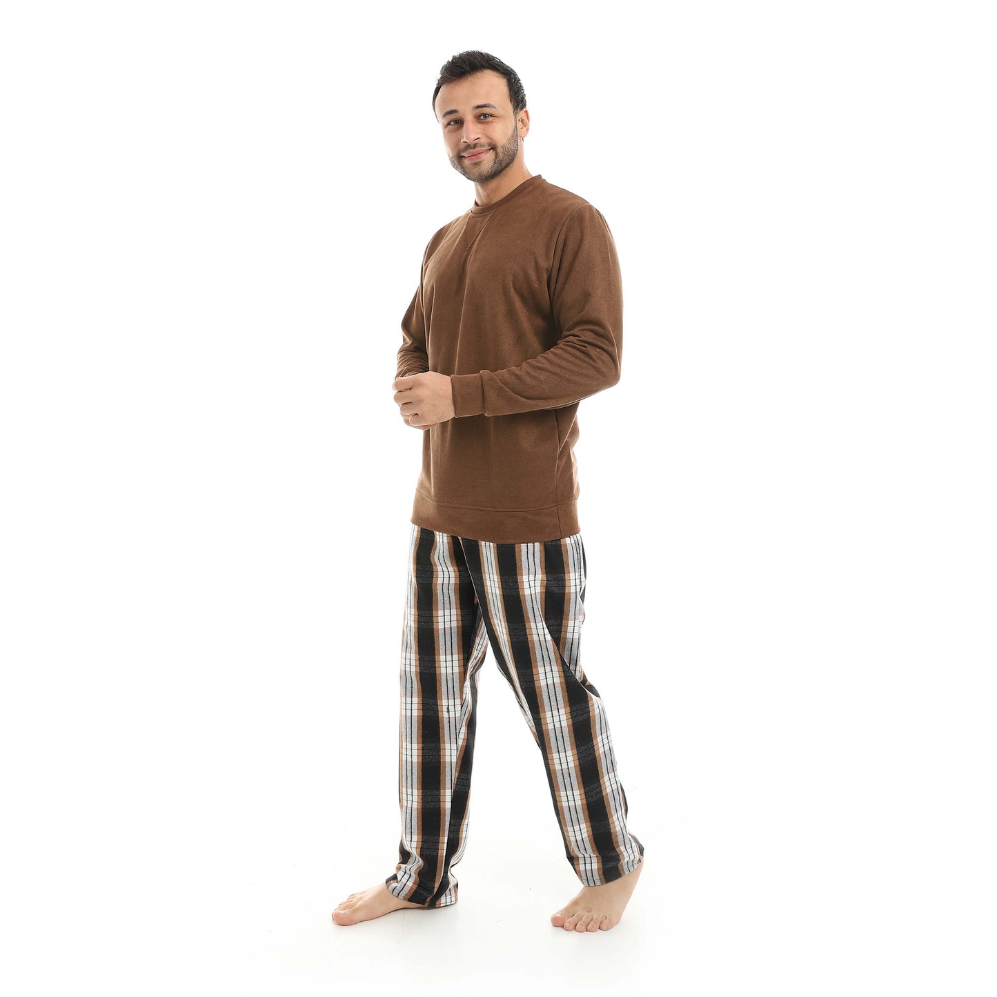 Red Circle Pajama Chamois Round Neck with Gingham Pant Men