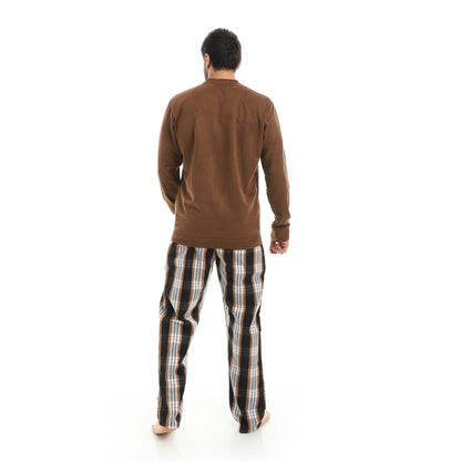 Red Circle Pajama Chamois Round Neck with Gingham Pant Men