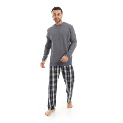 Red Circle Pajama Summer Milton Round Neck with Gingham Pant Men