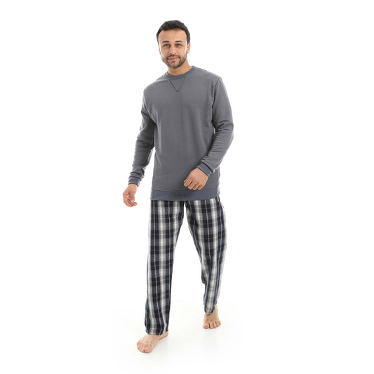 Red Circle Pajama Summer Milton Round Neck with Gingham Pant Men