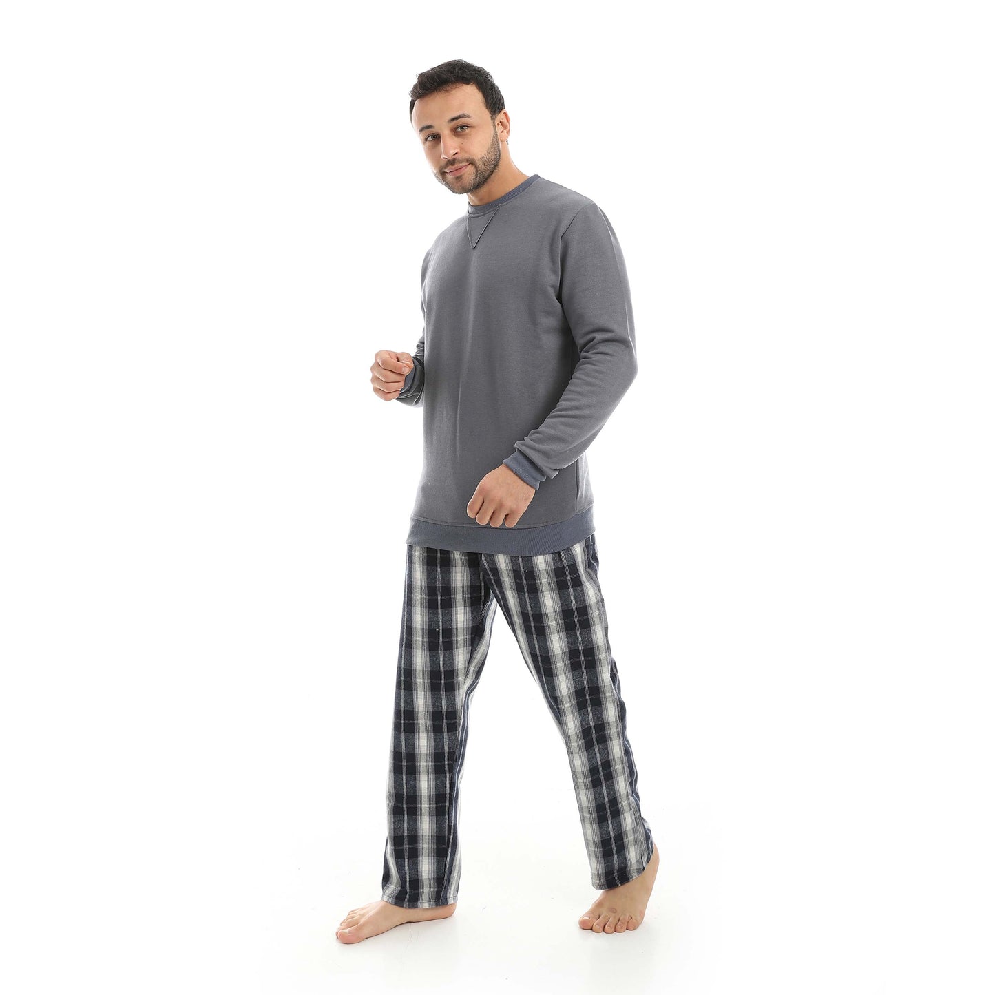 Red Circle Pajama Summer Milton Round Neck with Gingham Pant Men