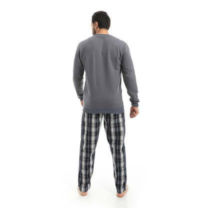 Red Circle Pajama Summer Milton Round Neck with Gingham Pant Men
