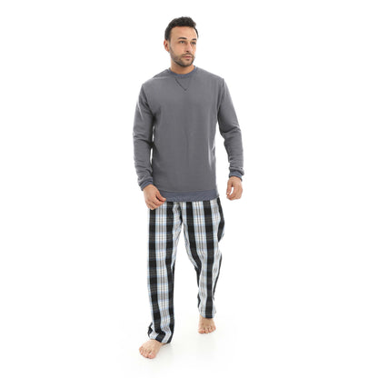 Red Circle Pajama Summer Milton Round Neck with Gingham Pant Men