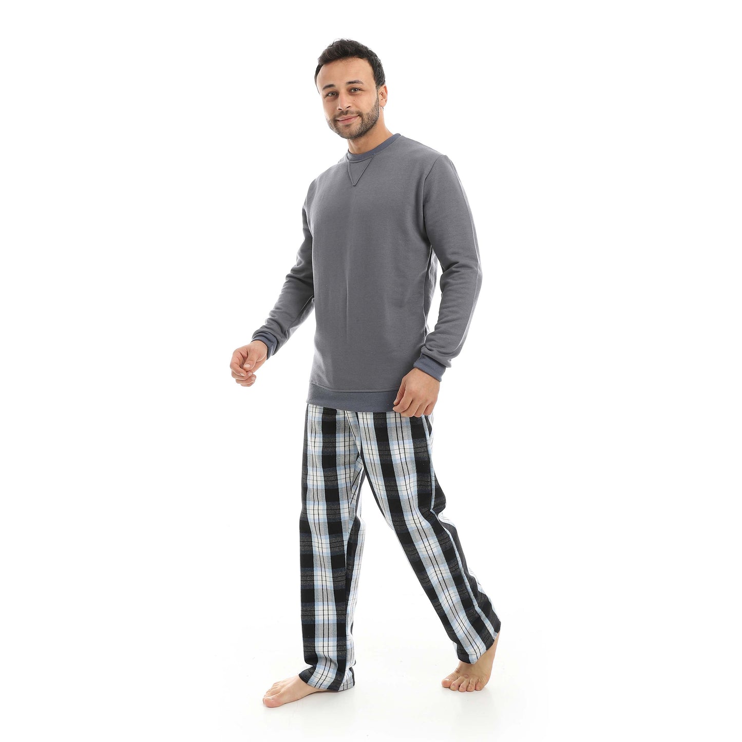 Red Circle Pajama Summer Milton Round Neck with Gingham Pant Men