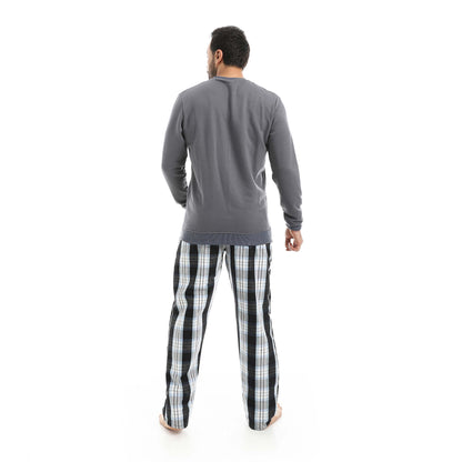 Red Circle Pajama Summer Milton Round Neck with Gingham Pant Men