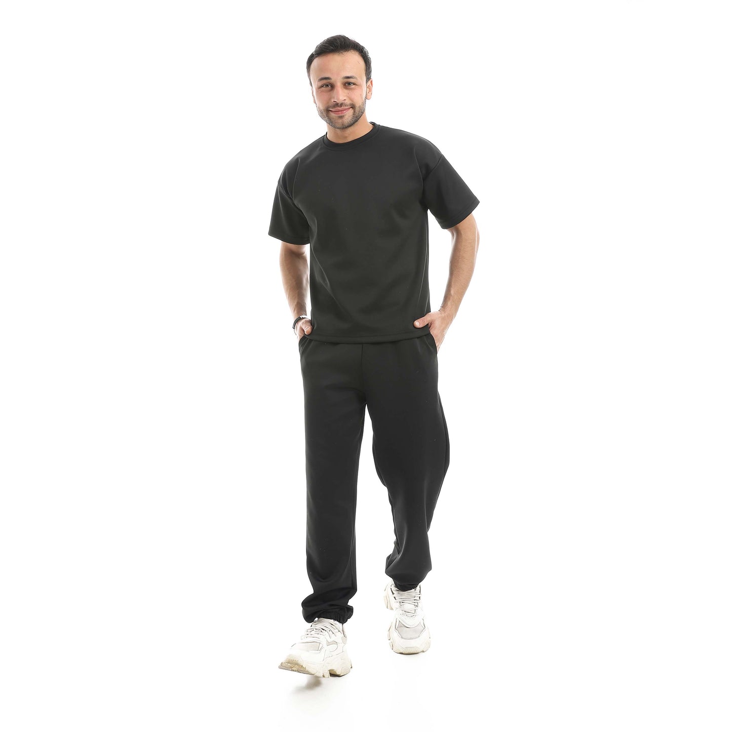 طقم تي شيرت كبير الحجم + بنطلون