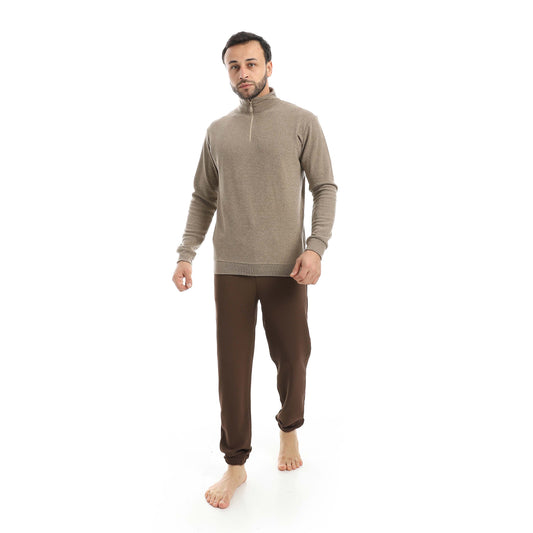 Falafel Half Zipper Pajamas With Knitted Pants