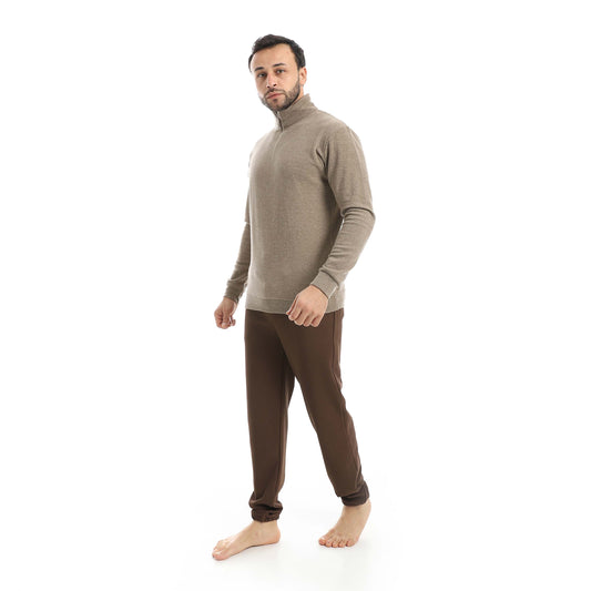 Falafel Half Zipper Pajamas With Knitted Pants