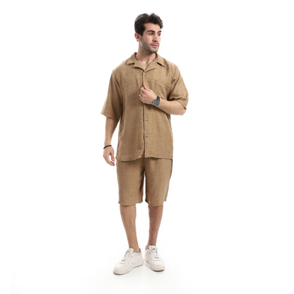 Heather Short Sleeves Linen Breezy Shorts Set
