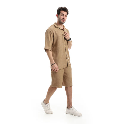 Heather Short Sleeves Linen Breezy Shorts Set