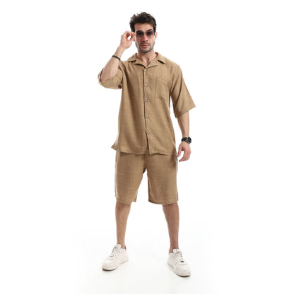 Heather Short Sleeves Linen Breezy Shorts Set