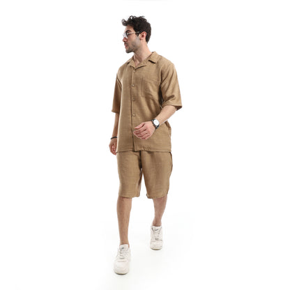 Heather Short Sleeves Linen Breezy Shorts Set
