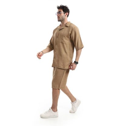 Heather Short Sleeves Linen Breezy Shorts Set