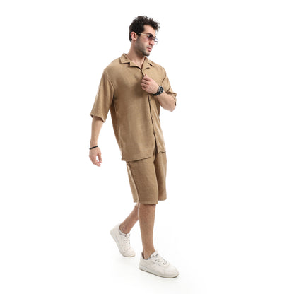 Heather Short Sleeves Linen Breezy Shorts Set