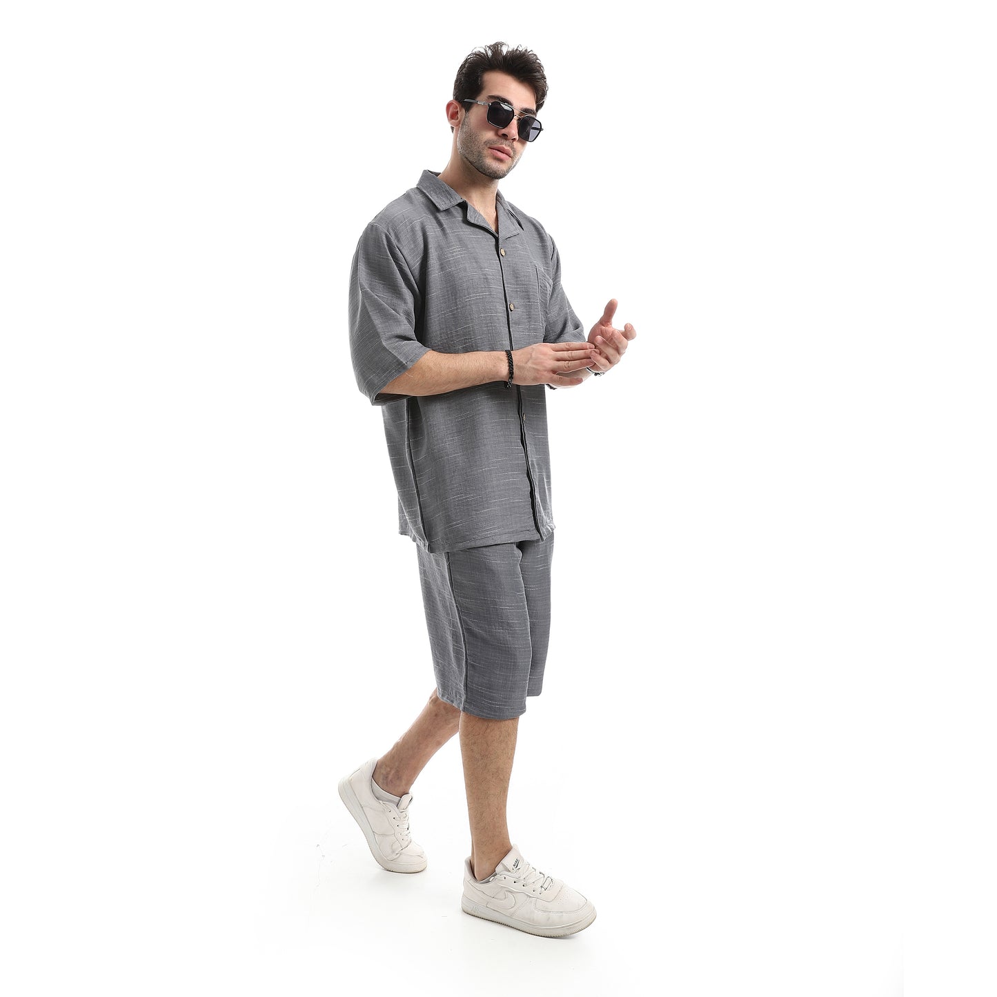 Heather Short Sleeves Linen Breezy Shorts Set