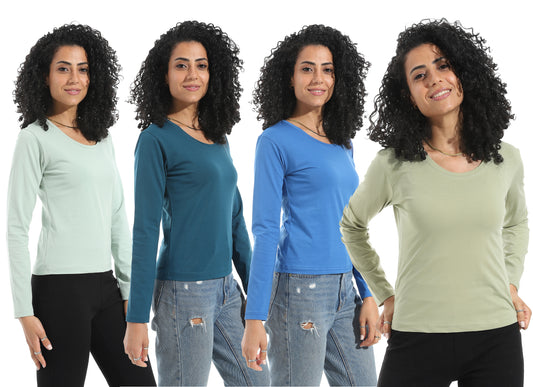 Bundle of 4 Single Lycra Bodysuit with Wide Neck