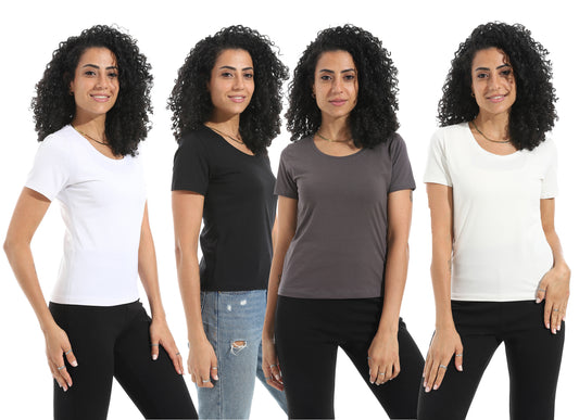 Bundle of 4 Single Lycra Half Sleeve Wide Neck Bodysuit