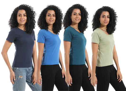 Bundle of 4 Single Lycra Half Sleeve Wide Neck Bodysuit