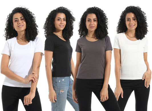 Bundle of 4 Single Lycra Bodysuit with Wide Neck