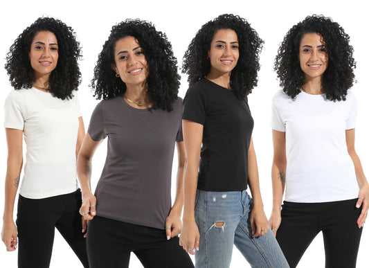 Bundle of 4 Single Lycra Half Sleeve Wide Neck Bodysuit