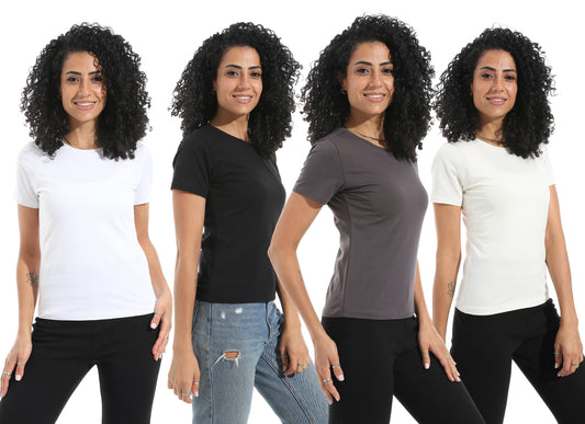 Bundle of 4 Single Lycra Bodysuit with Wide Neck