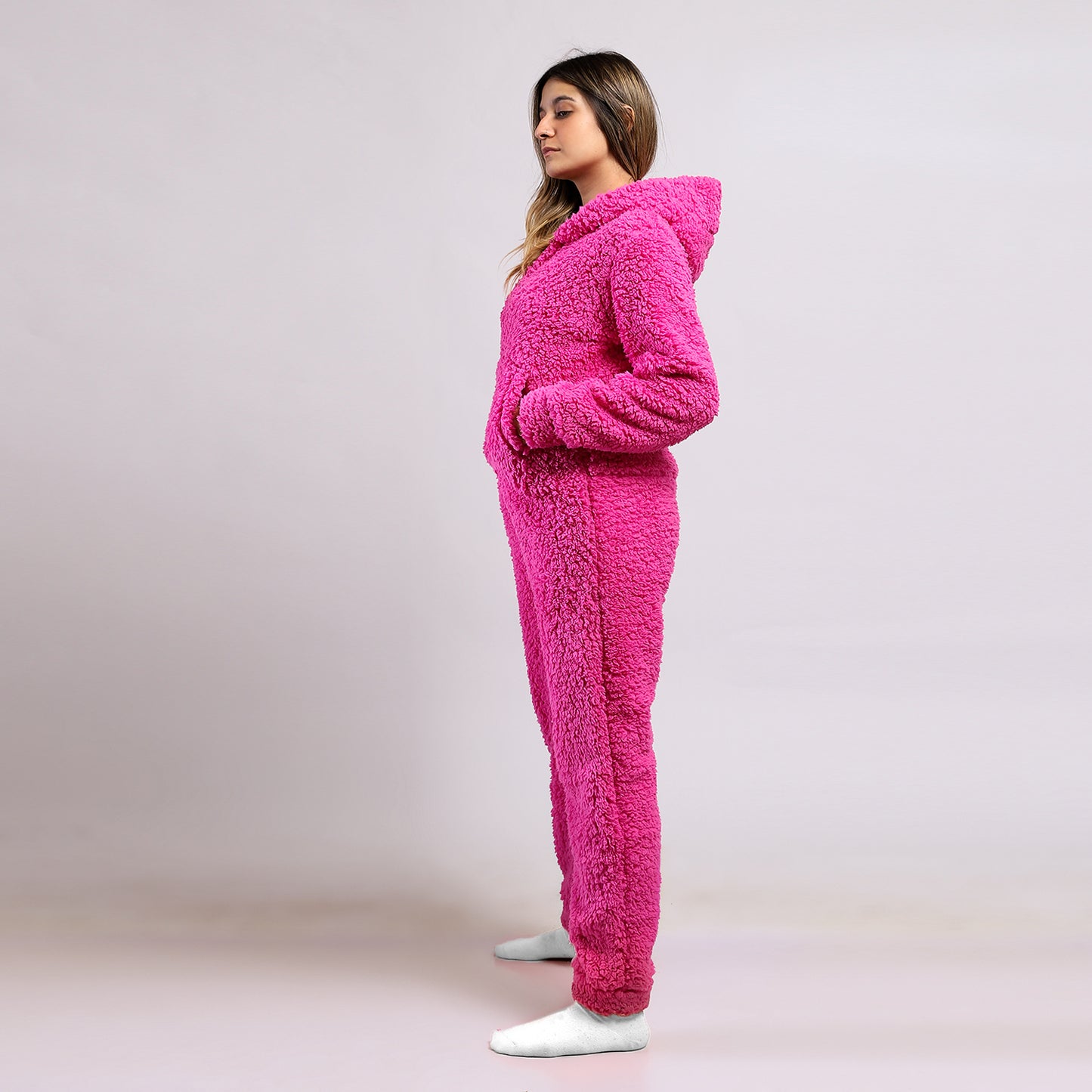 Hooded Neck Wool Kangaroo Pocket Jumpsuit