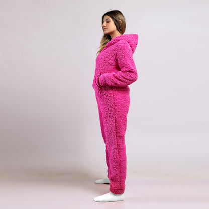 Hooded Neck Wool Kangaroo Pocket Jumpsuit