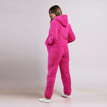 Hooded Neck Wool Kangaroo Pocket Jumpsuit