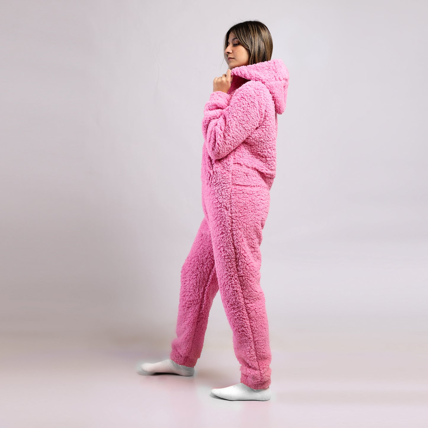 Hooded Neck Wool Kangaroo Pocket Jumpsuit