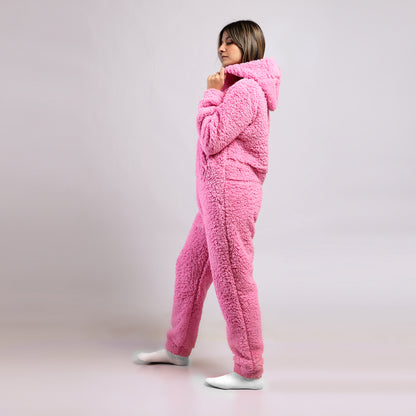 Hooded Neck Wool Kangaroo Pocket Jumpsuit