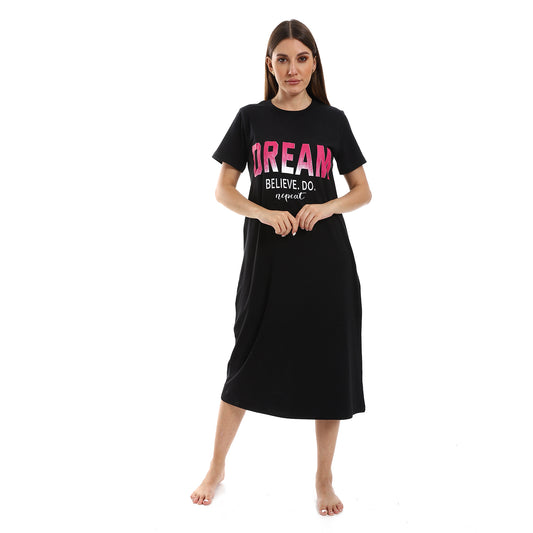 Short Sleeves Motivational Printed Text Sleepshirt