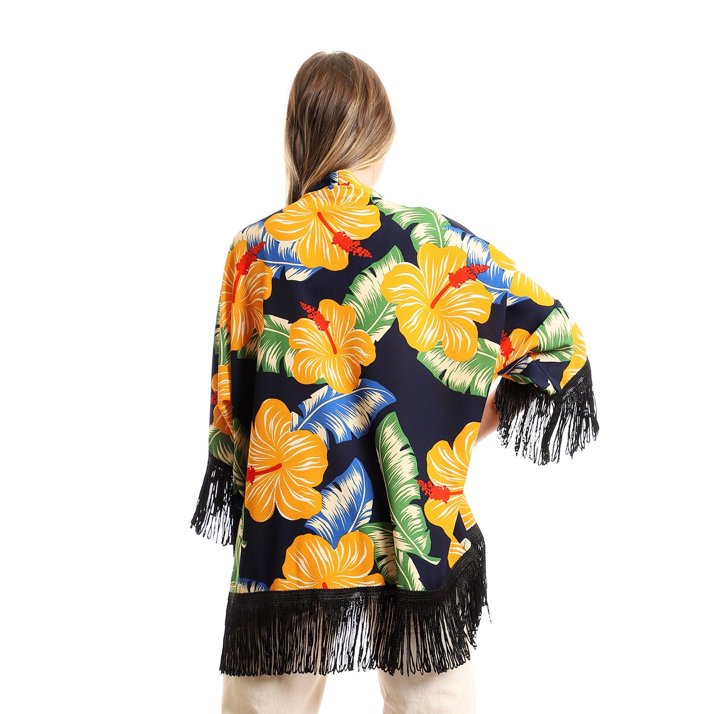Colorful Tropical Floral Kimono With Fringes