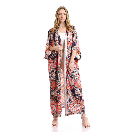 Patterned Open Neckline Slip On Kimono