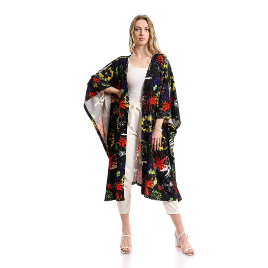 Loose Fit Colorful Flory Slip On Kimono