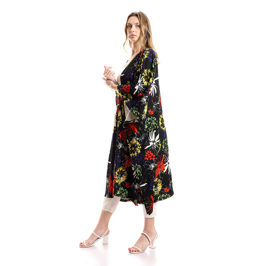 Loose Fit Colorful Flory Slip On Kimono