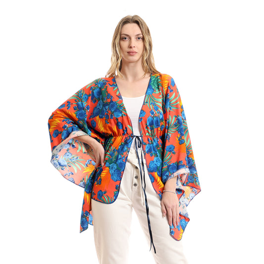 Floral Short Kimono With Elastic Waist