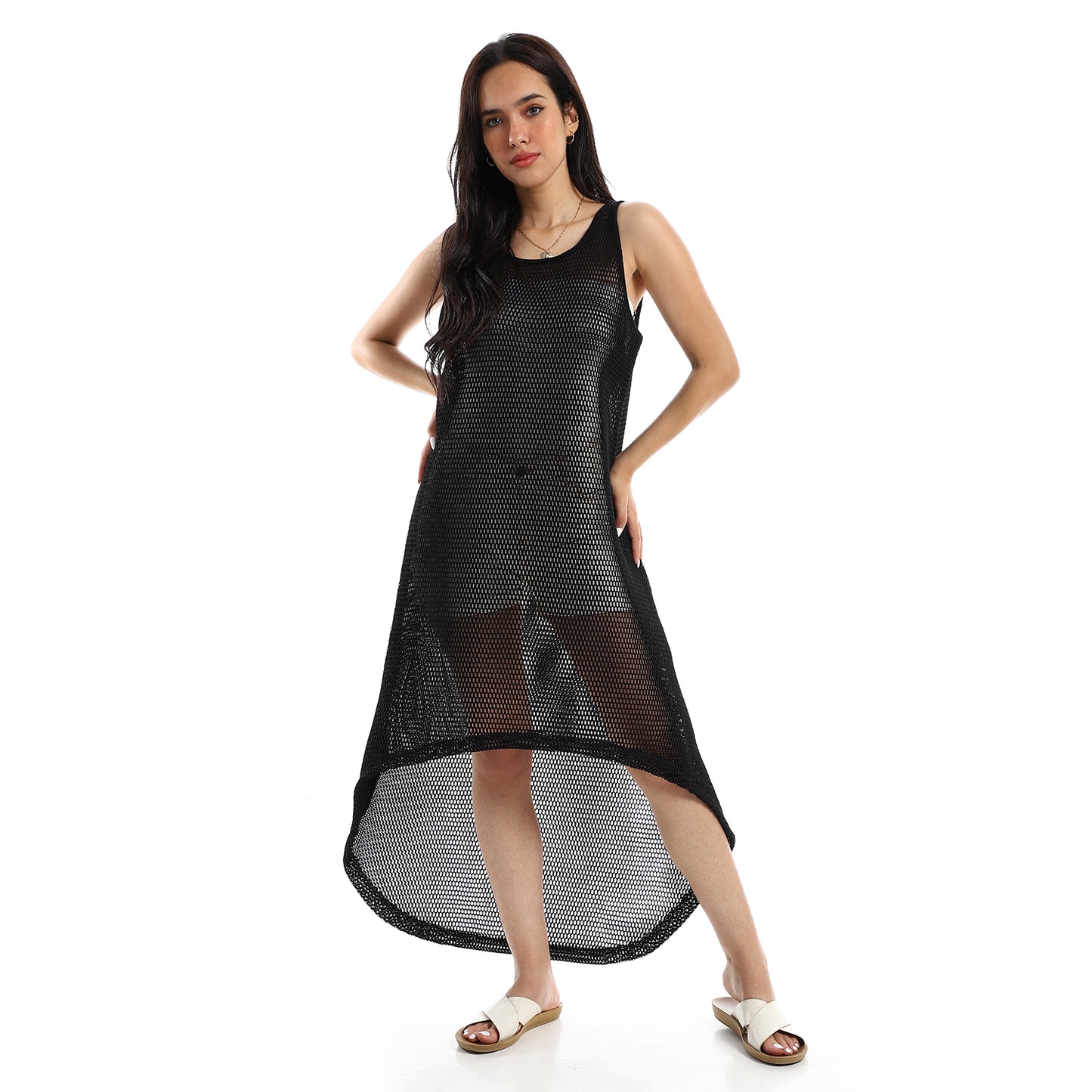 High-Low Sleeveless Net Coverup