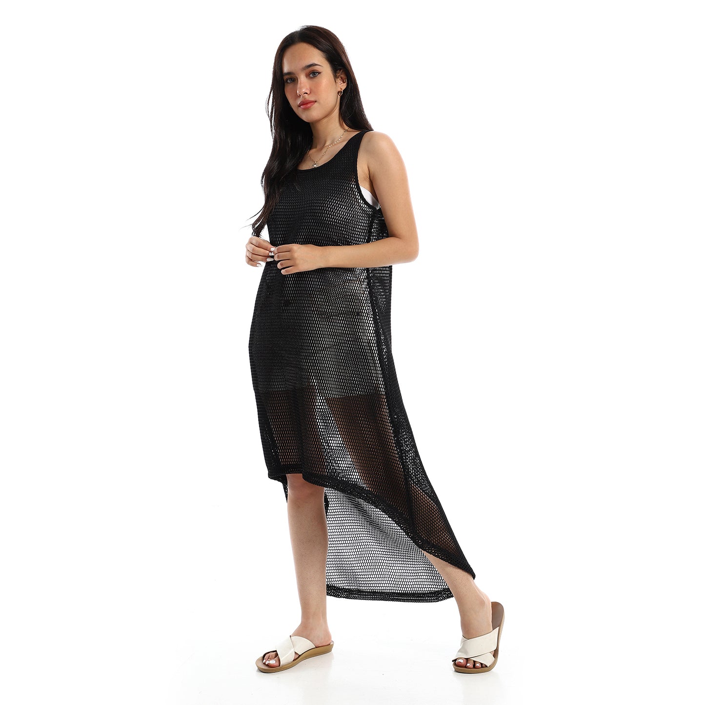 High-Low Sleeveless Net Coverup