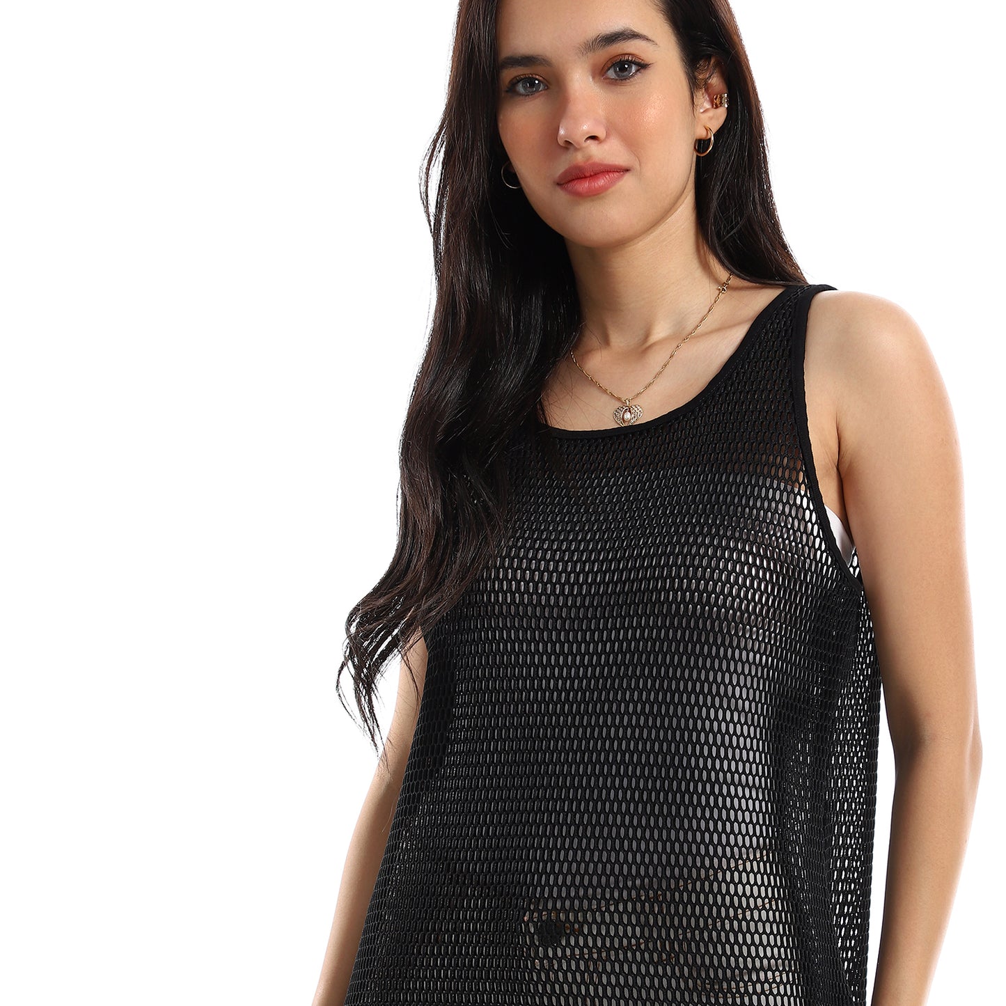 High-Low Sleeveless Net Coverup