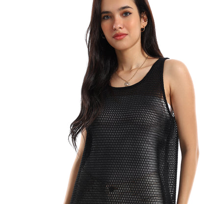 High-Low Sleeveless Net Coverup