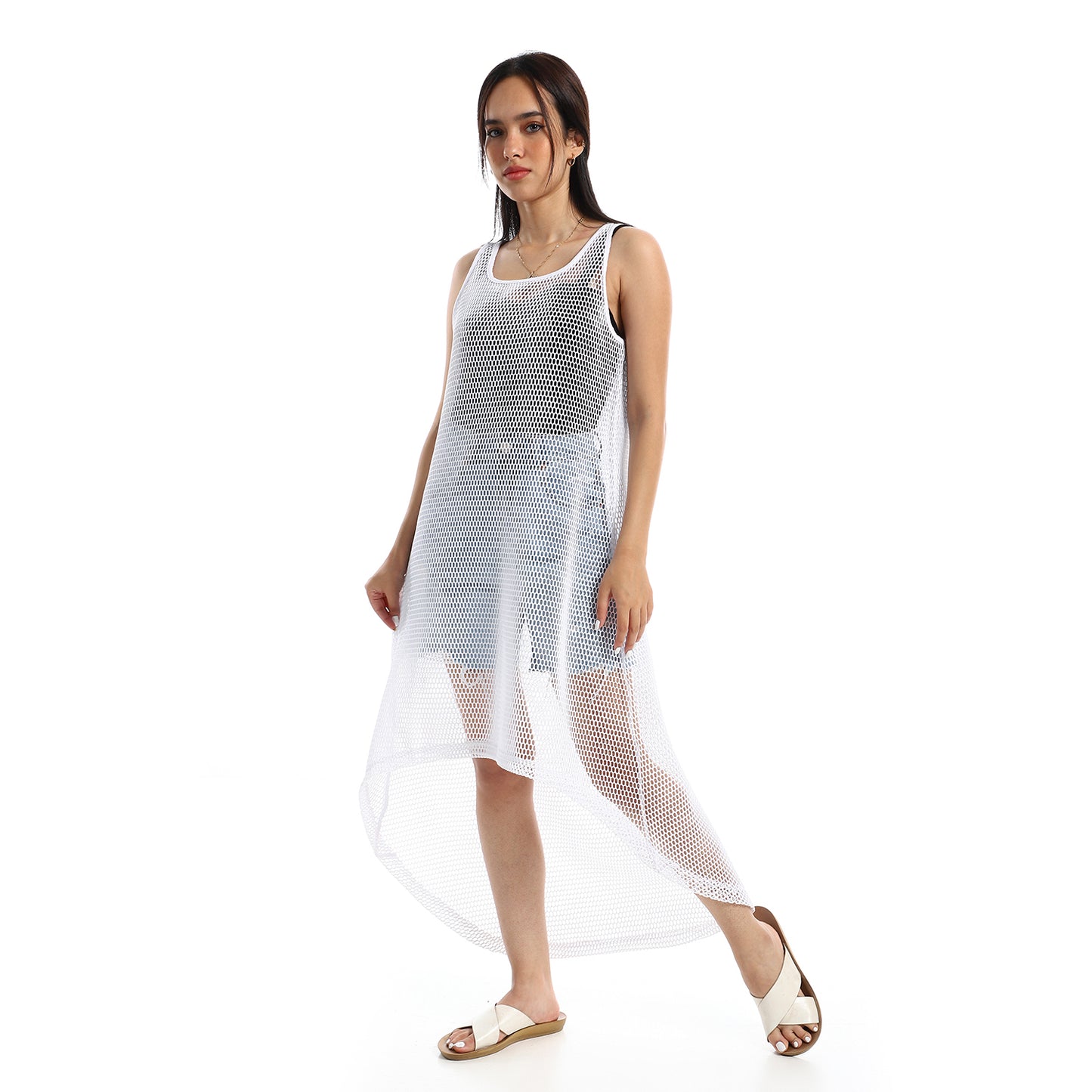High-Low Sleeveless Net Coverup