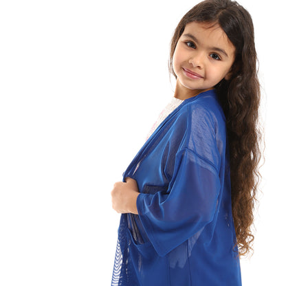 kady Open Neckline Pique Pattern 3/4 Sleeves Cardigan With Front Pocket Girls