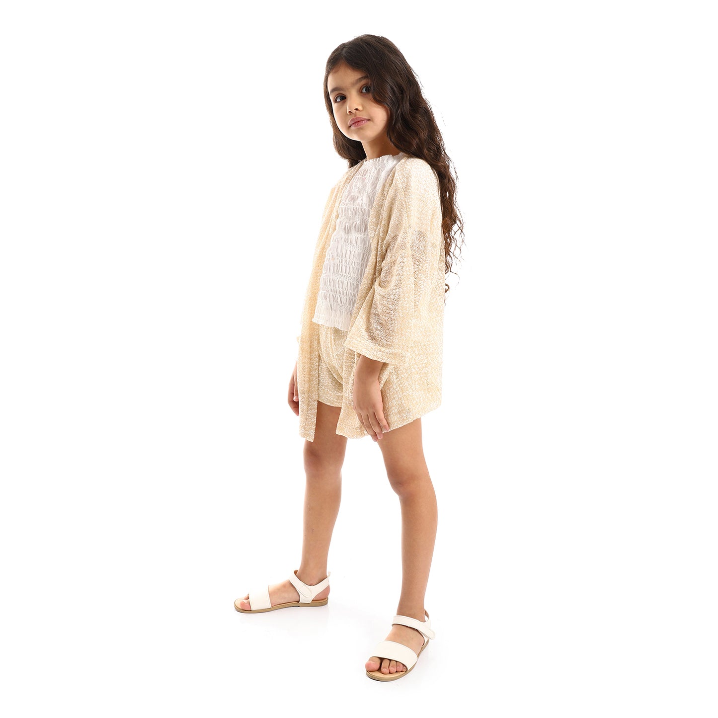 kady 3/4 Sleeves Knitted Pattern Open Neckline Girls Cardigan